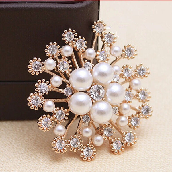 Snowflake Pearl Rhinestone Brooch