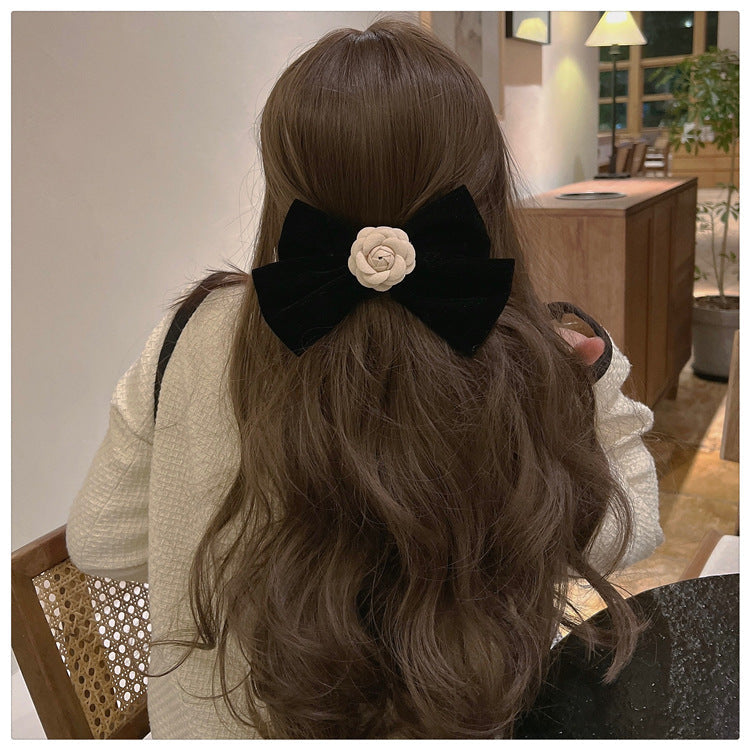 Camellia tassel bow hair clip