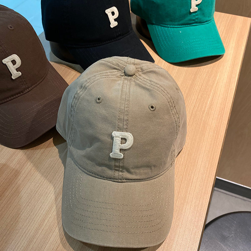 solid color retro lowercase P-shaped baseball cap