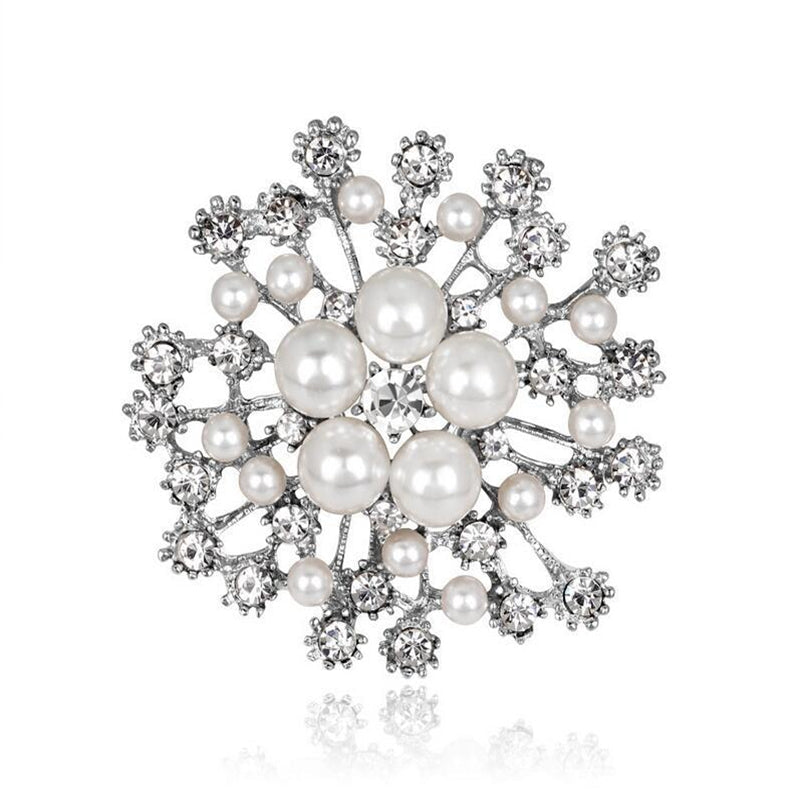 Snowflake Pearl Rhinestone Brooch