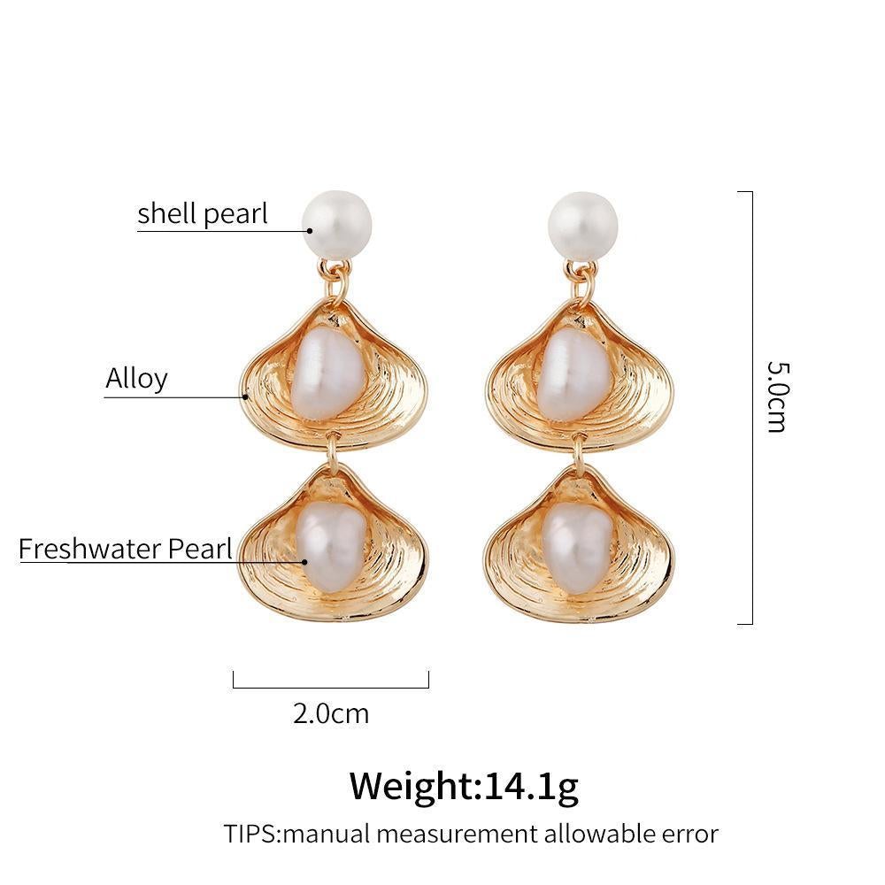 Double Shell Pearl Alloy Earrings