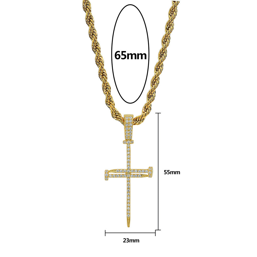 Micro Paved Zircon Hip Hop Anka Key Cross Hip Hop Pendant Necklace